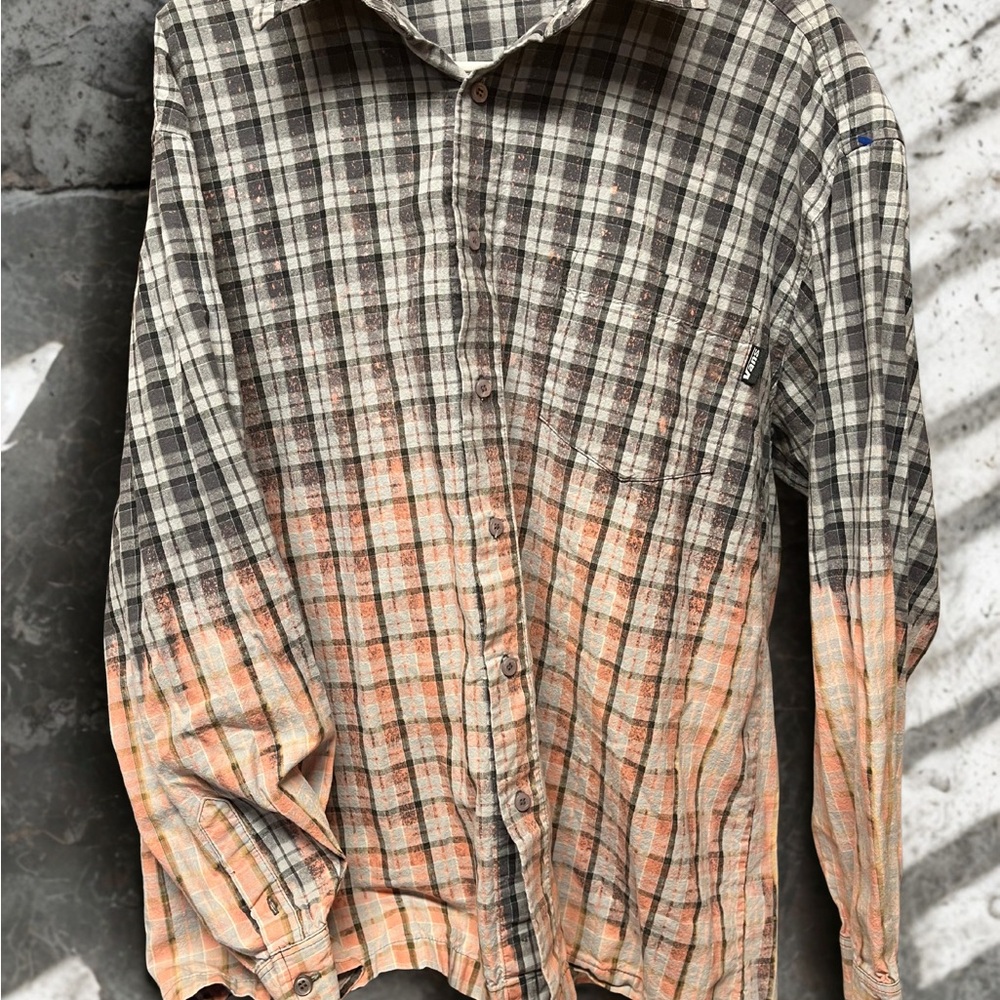 Vans Casual Plaid Shirt - Black to Peachy Pink Fade EUC